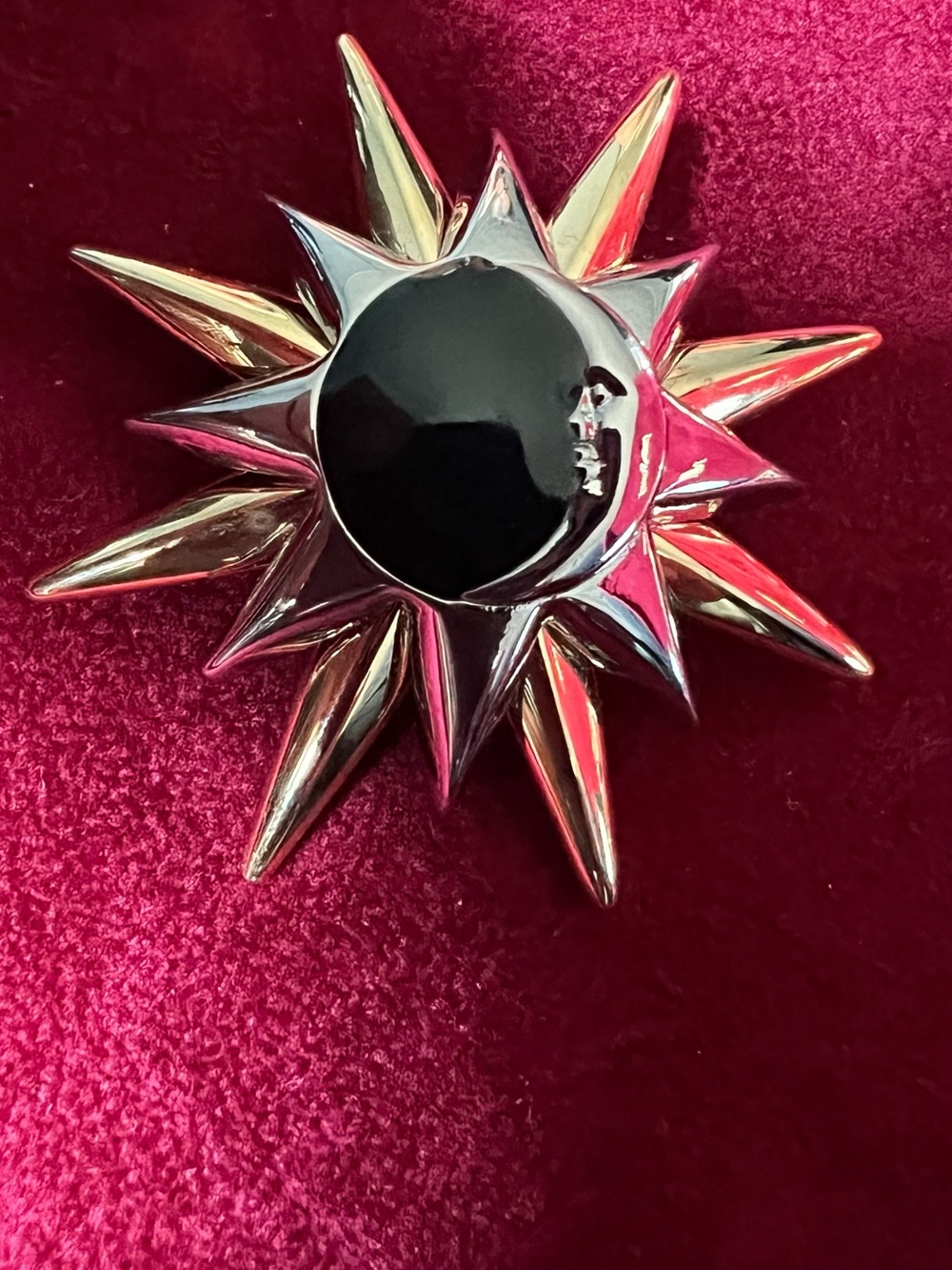 Silver Sunburst Pin with Black Center